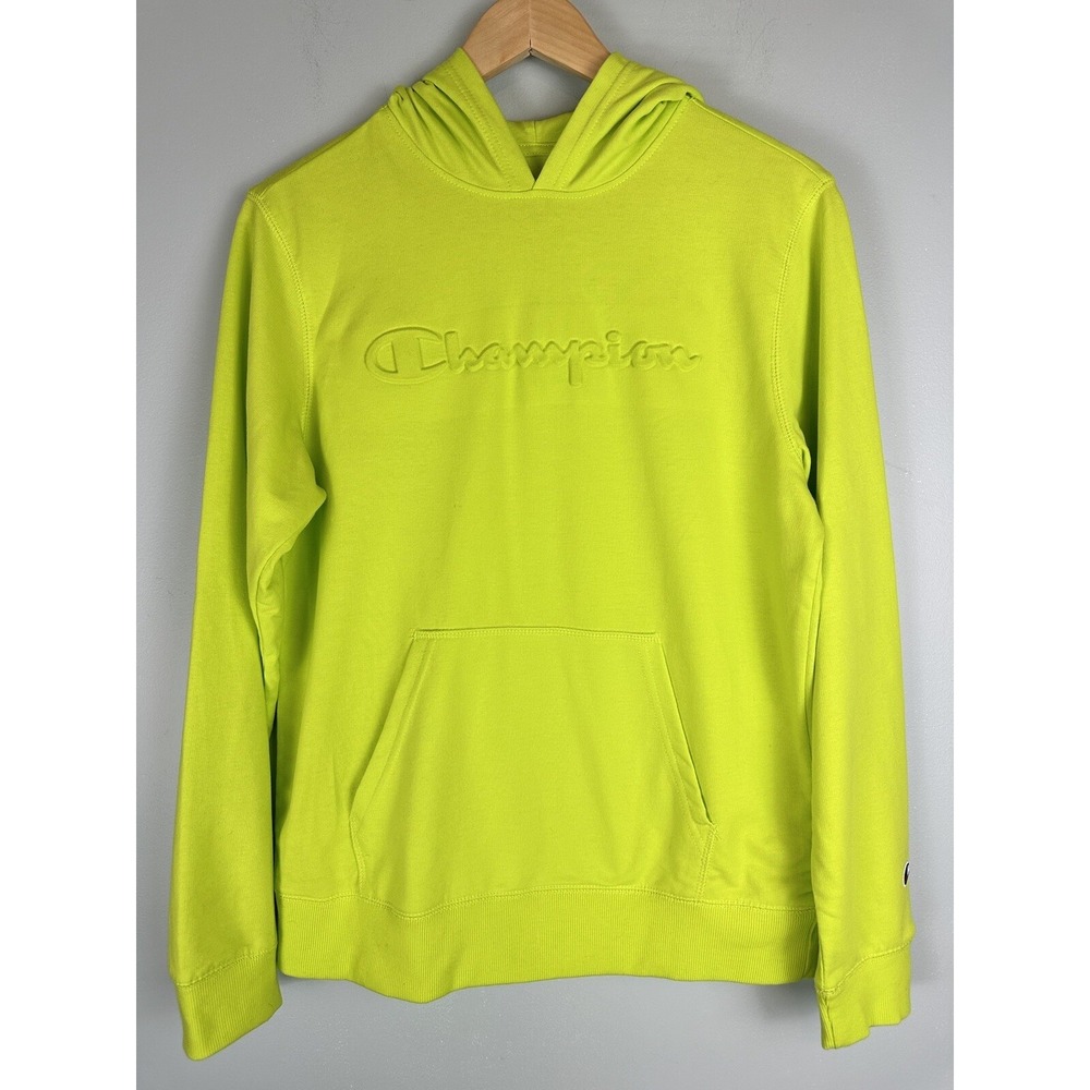Champion Authentic Raised Logo Neon Yellow Athletic Hoodie Youth Size XL New